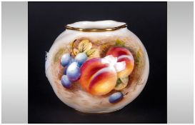 Royal Worcester Handpainted Fallen Fruits Decorated Vase Signed Roberts. Date 1958, 2.75'' in