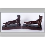 A Vintage Pair of Carved Wood and Mounted Figural Tiger Bookends. Each Stands 7.5 Inches High and