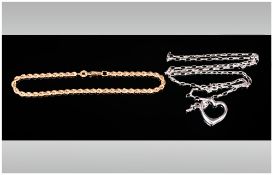 9ct Gold Rope Twist Bracelet, Together With A 9ct White Gold Chain With Heart Shape Pendant.