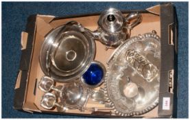 Box Of Silver Plated Items Including Cake Tray, Tea Pot, Vases, Toast Rack, Bowls, Dishes etc. 17