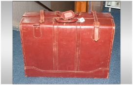 Early To Mid 20th Century Brown Leather Suitcase, Label Reads Nathan Rattan Furniture Company,