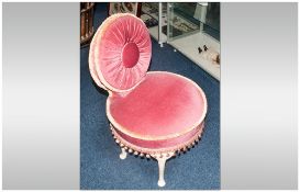 1930's Pink Upholstered Cabriole Leg Chair with a round shaped back