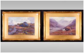 Percy Mason (1870-1931) Pair Of Framed Watercolours titled 'Across The Fell between Rydal &