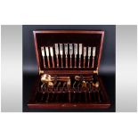 A Vintage Bronze & Wood 48 Piece Canteen Of Cutlery Marked 'Made In Thailand' Boxed.