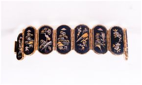 Japanese Komai Ware Bracelet with Gold and Silvered Decorations, Decorated To The Panels with Birds,