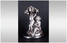 Italian Signed Silver Cased Figure Group Of Classical Form Raised on circular base. 4.5'' in