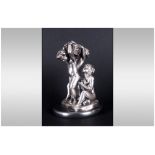 Italian Signed Silver Cased Figure Group Of Classical Form Raised on circular base. 4.5'' in
