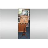 Victorian Rosewood Pole Screen Of Typical Form Turned Column, Raised On A Carved Tripod Base. With