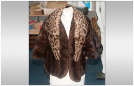 Dark Brown Mink Cape, fully lined. Together with Ocelot Collar