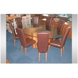 Contemporary Design Table & Eight Chairs, Large Oval Glass Topped Dining Table Raised On A