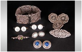 Small Collection of Mixed Silver and Stone Set Items etc. including set of three silver buttons,