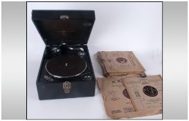 Columbia Black Cased Winding Gramophone Viva Tone Grabonola With Misc Records. Circa 1920/30's