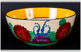 Clarice Cliff Hand Painted Footed Bowl ' Gayday ' Pattern. c.1930. Diameter 7.75 Inches, Height 3.25