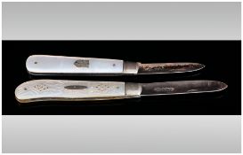 Antique Fine Quality Mother Of Pearl Handle & Silver Bladed Fruit Knives, 2 in total. Hallmark