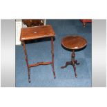 Reproduction Mahogany Effect Wine Table, 20'' in height. 14'' diameter top. Together With A Small