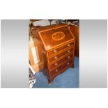 Edwardian Mahogany Inlaid Bureau, fall front with fitted interior, above four drawers, raised on
