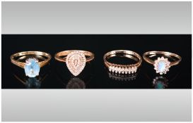 Collection Of Four Dress Rings, Comprising 2 9ct Diamond Chip Clusters, 9ct Gold Opal Set Dress Ring