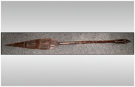 Antique Native Carved Hardwood Ceremonial Paddle/Spear decorated with Geo-Metric Shaped interlaced