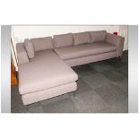 Large Angled & Sectional Modern Style Upholstered Settee of square form. With Loose cushions to