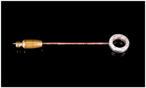 Antique 15ct Gold Diamond and Sapphire Stick Pin. Diamond Weight Est 50 pts. Sapphire Weight Est