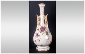 Royal Worcester Handpainted & Tall Two Handle Vase Signed By William Bee Worcester Fruit Artist.