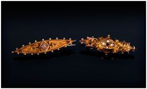Victorian 9ct Gold Seed Pearl and Ruby Brooch, marked 9ct; 2 inches long, plus a Victorian 9ct