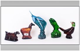 Five Vintage Coloured Glass Perfume Bottles By Avon, In various animal forms. Leaping Marlin &