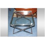 Modern Designer Square Glass And Chrome Coffee Table 25½ Inches². Height 19 Inches