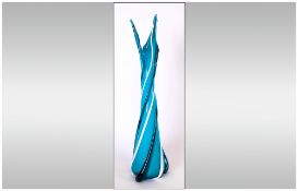 Murano Glass Vase Of Splender Form With A Swirling Applied Decoration In White & Puce Coloured Glass