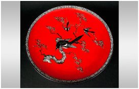 Carlton Ware Charger Decorated In Red with Black Magpies Pattern. Diameter 12 Inches.