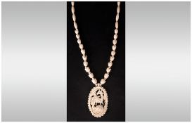 Chinese Carved Ivory Necklace with a Pendant Carved with Deer's.