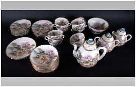 42 Piece Japanese Eggshell Porcelain Tea Set Decorated with Geisha In A Garden Setting with flower