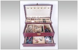 A Jewellery Box / Case, Fitted with Interior and Lock Containing a Good Collection of Vintage