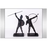 Pair of Art Deco Bronzed Metal Figures of Greek Warriors In Classical Poses, German c.1920's /