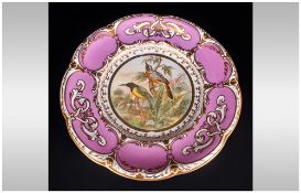 Antique Porcelain Cabinet Plate Decorated To The Centre With A Black Thrush & Oriate Boubbler