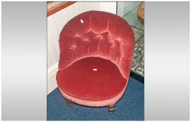 Small Victorian Ladies Bedroom Chair, Short Walnut Turned Legs With Brass Castors. Padded Seat &