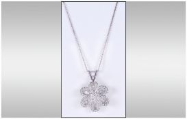 Ladies Fine 9ct Gold Set Daisy Design Diamond Cluster Pendant, Over 1ct In Diamonds & Of Good