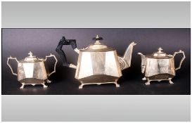 Unusual Art Deco Shaped Three Piece Tea Set Of The Period With faceted sides & sunburst motifs.