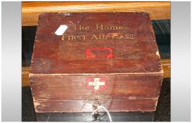 Military Interest The Home First Aid Case, Red Cross Complete With Wooden Hinged Box, WW2 Military