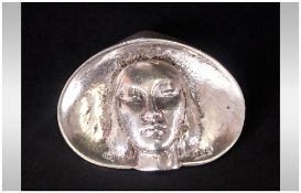 Stylised Silver Brooch In The Form of a Chinese Girl Wearing a Hat - Makers Mark A.J. London. 1950'
