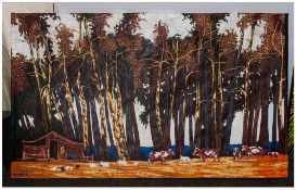 David Hill Makaza Born 1986 Zimbabwean Artist, 'Landscape Forest Scene' Acrylic On Canvas