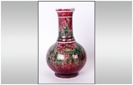 Antique Chinese Vase with an Ox Blood Coloured Glaze with Long Neck and Bulbous Body, Fully Marked