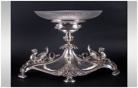 Elkington & Co Very Fine & Impressive Silver Plated & Glass Centre Piece/Comport With a pair of