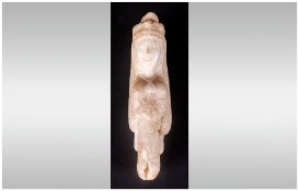 Antique Carved Alabaster Figure of a Lady Deity In Headdress, with a Snake Coiled around her Body,