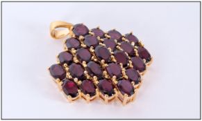 Burgundy Red Garnet Large Cluster Pendant, 23 oval cut deep, rich red garnets, with flashes of