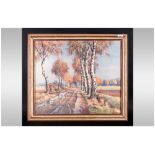 Walter Markel Watercolour Drawing Of Country Road, Lined By Trees In Open Landscape. Framed &
