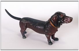 German Cold Painted Metal Petrol Cigarette Lighter In The Form Of A Dachshund Dog, touch the tail