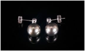 Ladies Very Fine 18ct White Gold Set Tahitian Pearl & Diamond Well Matched Pair Of Earrings, The