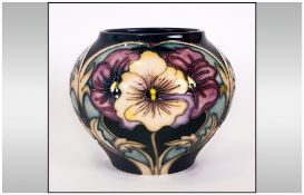 Moorcroft Bulbous Vase 'Pansy' design. Designer Racheal Bishop. Date 24-01-08. First quality. 4.25
