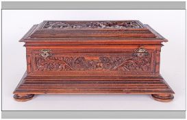 Indian Colonial Antique Sandalwood Writing Box Of The Finest Carving Depicting Elephants With